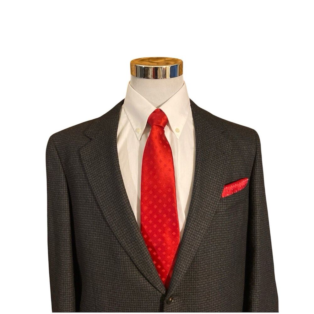 Hart Schaffner Marx Comfort Blazer Men’s 44 L Houndstooth Plaid Gray USA Made